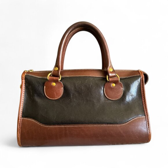 Vintage Brahmin Satchel Handbag Brown Black Smooth Leather Timeless Preppy - Picture 1 of 16